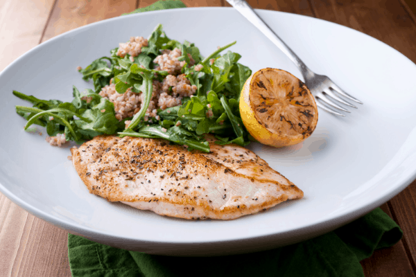 chicken paillard salad - chicken recipe on plate