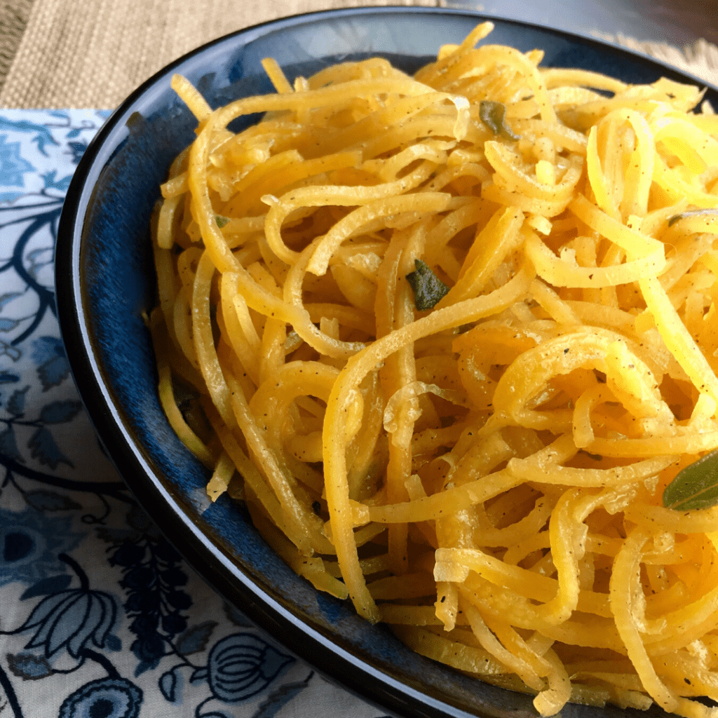 butternut squash noodles with sage on a plate