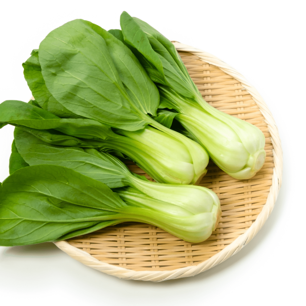 Bok choy on a woven mat