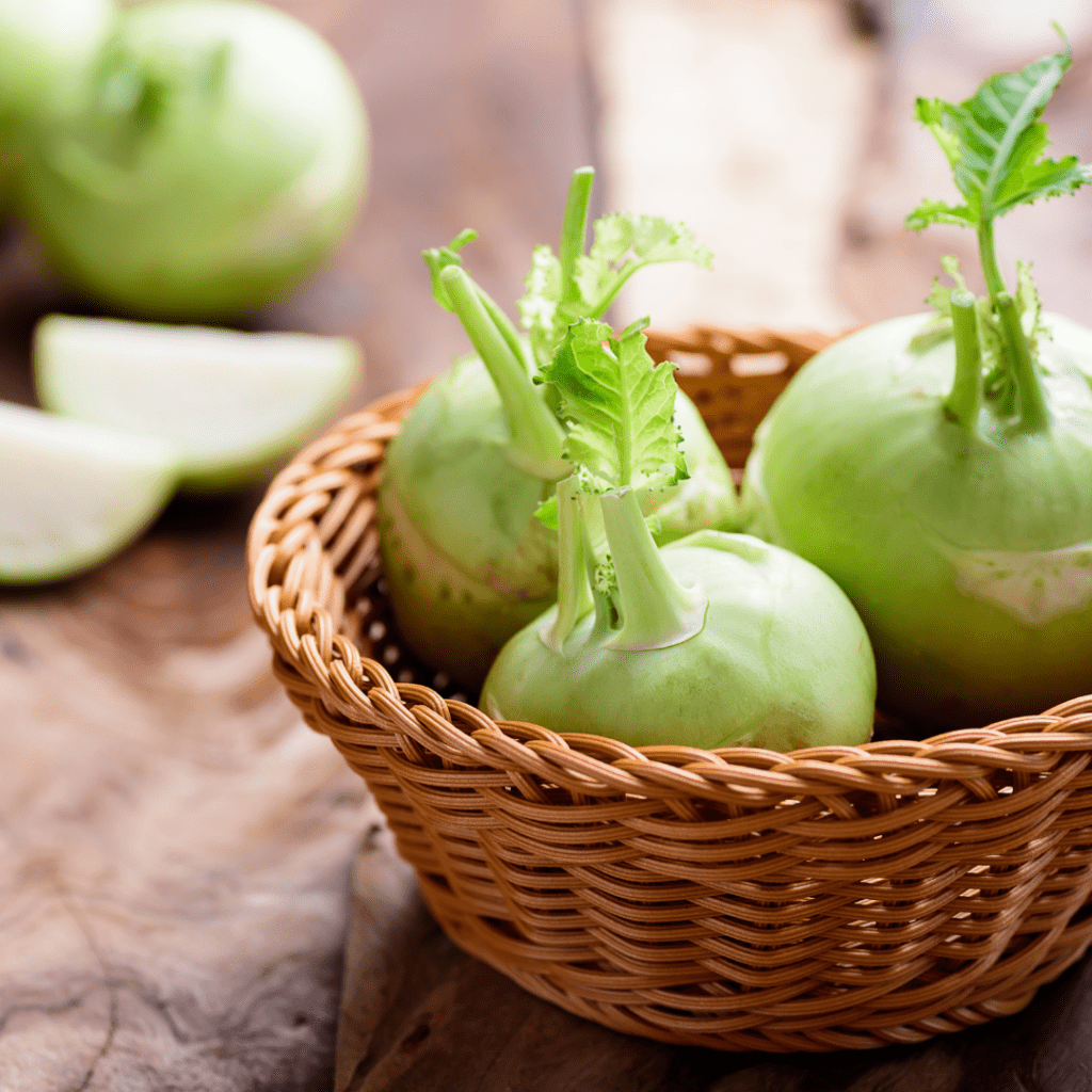 Kohlrabi in a wicker basket