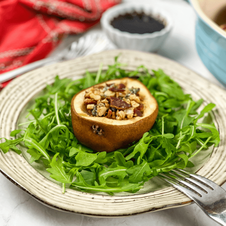 Roasted Pears with Blue Cheese, Bacon and Walnuts