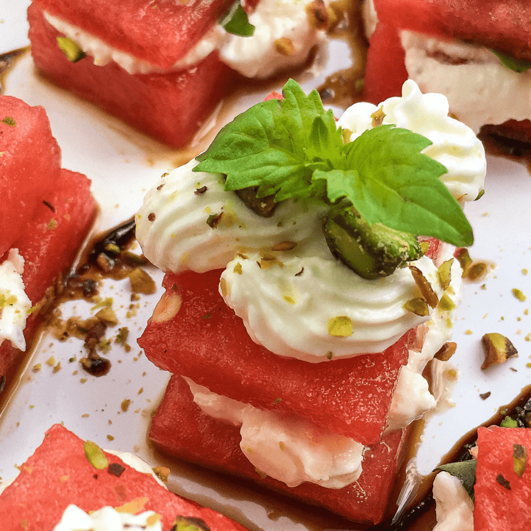 Watermelon, Whipped Feta and Basil Bites